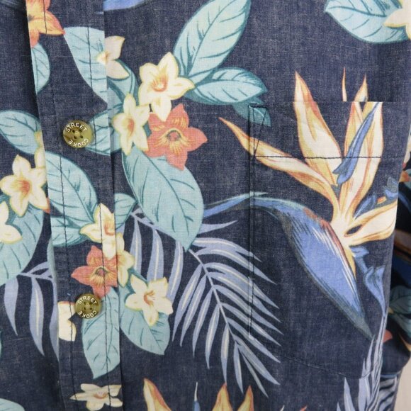 Cooke Street Hawaiian Aloha Shirt Mens L Blue Floral 100% Cotton Reverse Print - Picture 4 of 11